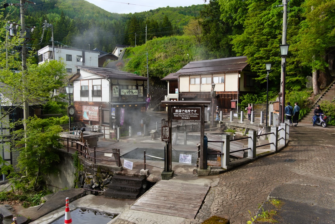 湯気が立ち上る伝統的な温泉地