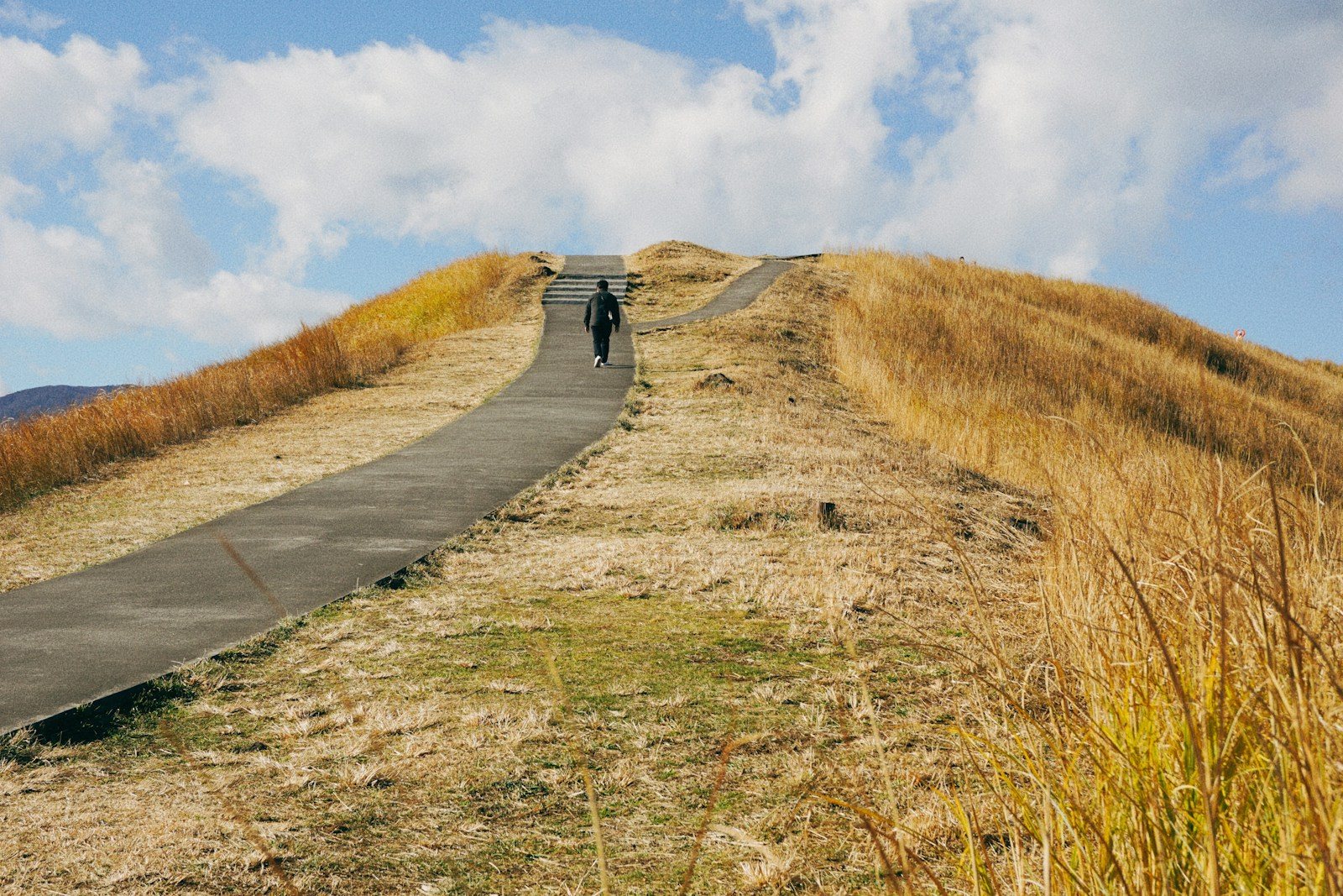 尾根道を登る登山者