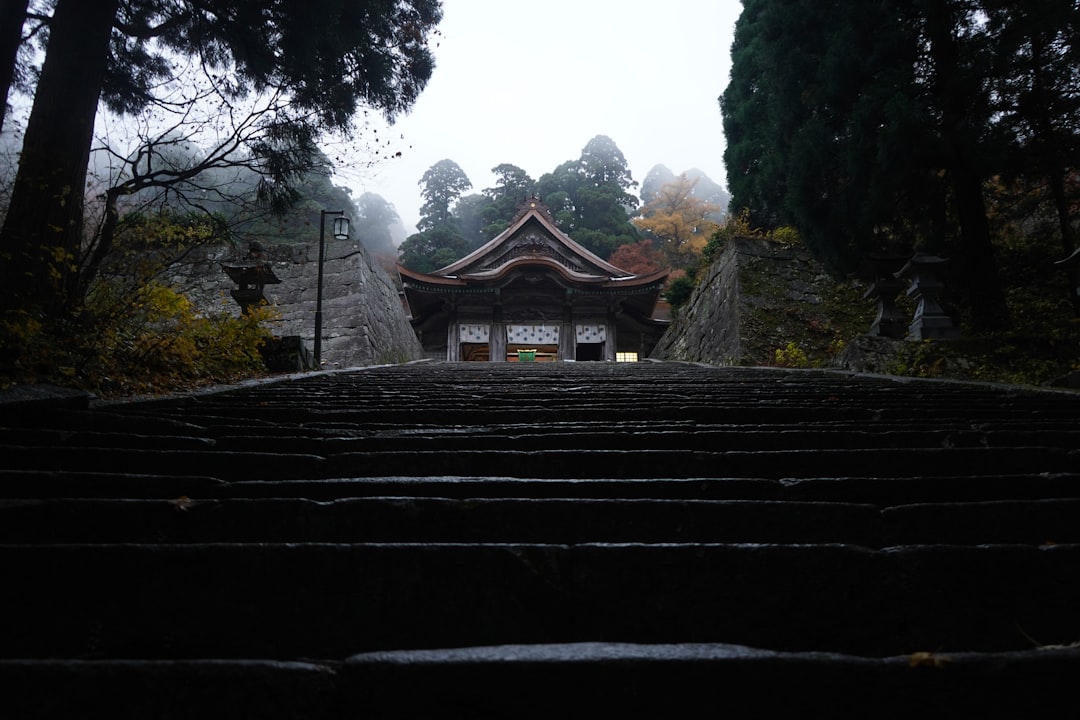 霧に包まれた大山寺の参道