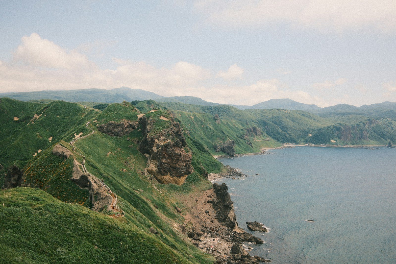 海岸線に迫る緑の崖